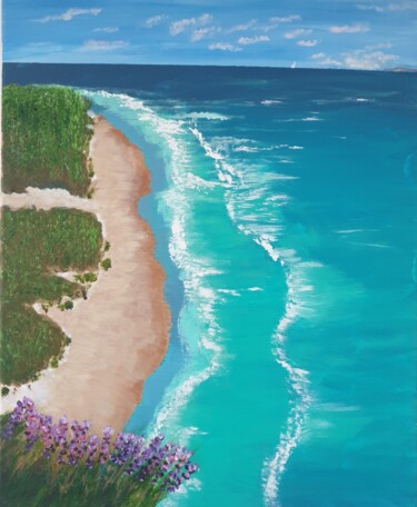 Peinture intitulée "plage vue du ciel" par Virginie Esperou, Œuvre d'art originale, Acrylique Monté sur Châssis en bois