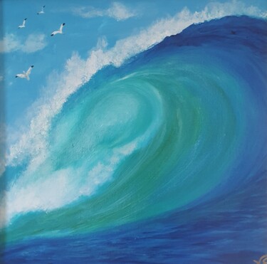 Peinture intitulée "vague géante" par Virginie Esperou, Œuvre d'art originale, Acrylique Monté sur Carton