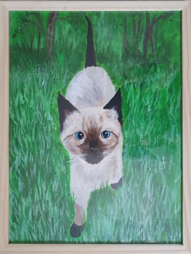 Pittura intitolato "le petit chat siamo…" da Virginie Esperou, Opera d'arte originale, Acrilico
