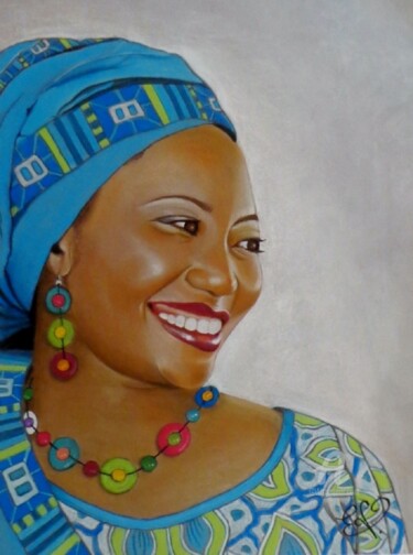 Dessin intitulée "Femme africaine 4" par Virginie Etignard, Œuvre d'art originale, Pastel