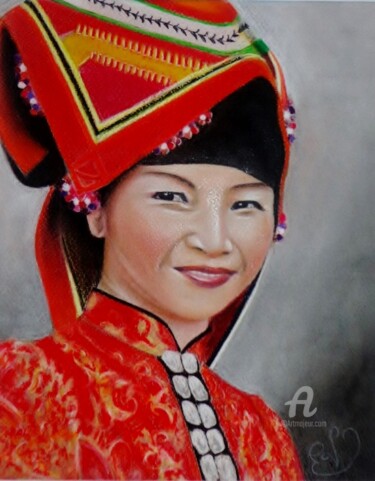 Peinture intitulée "couleurs d'Asie" par Virginie Etignard, Œuvre d'art originale, Pastel