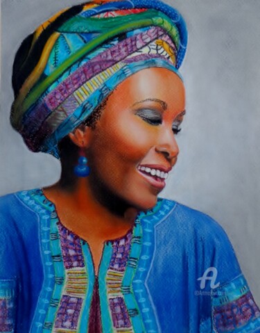 Malarstwo zatytułowany „Femme africaine 1” autorstwa Virginie Etignard, Oryginalna praca, Pastel