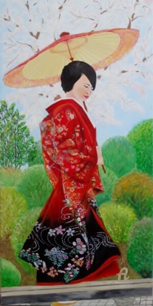 Peinture intitulée "mariée nippone" par Virginie Etignard, Œuvre d'art originale, Huile