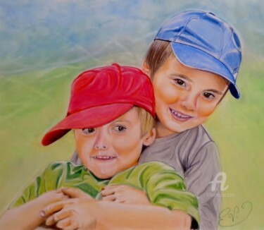 Painting titled "une complicité frat…" by Virginie Etignard, Original Artwork, Pastel