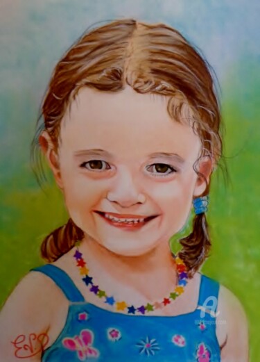 Peinture intitulée "Le sourire d'Héloïse" par Virginie Etignard, Œuvre d'art originale, Pastel