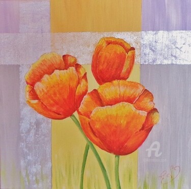 Peinture intitulée "trio de tulipes" par Virginie Etignard, Œuvre d'art originale, Acrylique