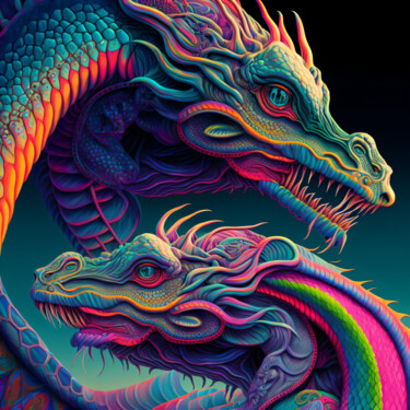 数字艺术 标题为“Dragons multicolores” 由Virginie Gérôme, 原创艺术品, AI生成的图像