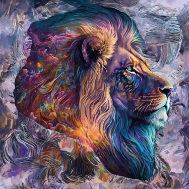 Arts numériques intitulée "Lion sauvage" par Virginie Gérôme, Œuvre d'art originale, Travail numérique 2D