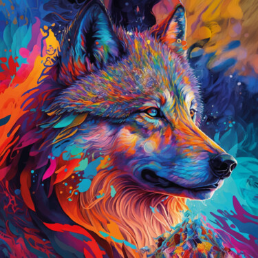 Arts numériques intitulée "Loup sauvage" par Virginie Gérôme, Œuvre d'art originale, Travail numérique 2D