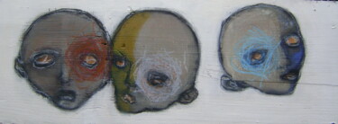 Schilderij getiteld "Les  3 singes" door Virginie Hils, Origineel Kunstwerk, Acryl