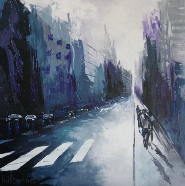 Peinture intitulée "purple street" par Virginie Lallemand, Œuvre d'art originale, Huile