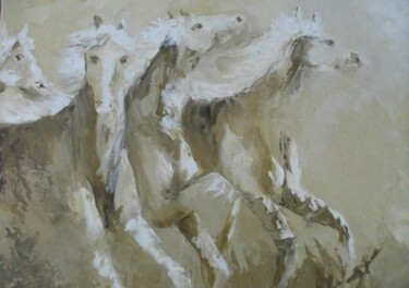 Peinture intitulée "chevauchée camargua…" par Virginie Lallemand, Œuvre d'art originale, Autre