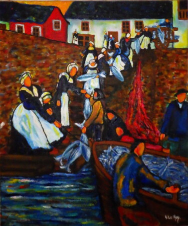 Peinture intitulée "Arrivage du thon à…" par Virginie Le Roy, Œuvre d'art originale, Huile
