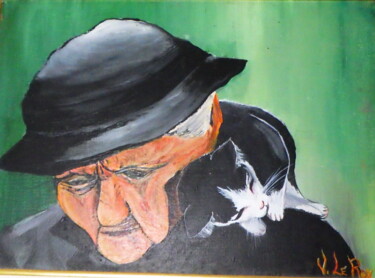 Peinture intitulée "La vieille au chat.…" par Virginie Le Roy, Œuvre d'art originale, Acrylique