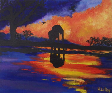 Peinture intitulée "Elephant, point d'e…" par Virginie Le Roy, Œuvre d'art originale, Acrylique