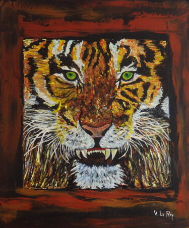 Painting titled "Le tigre. The tiger" by Virginie Le Roy, Original Artwork, Oil