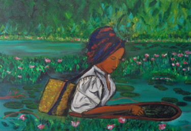Malerei mit dem Titel "Cueillette du thé.…" von Virginie Le Roy, Original-Kunstwerk, Öl
