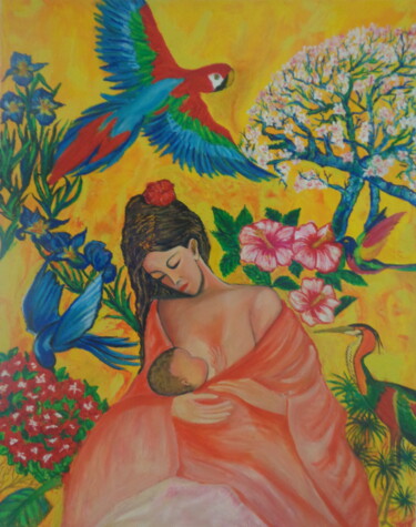 Pintura titulada "Maternité rose. Pin…" por Virginie Le Roy, Obra de arte original, Oleo