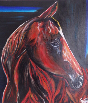 Painting titled "Cheval. Horse" by Virginie Le Roy, Original Artwork, Oil