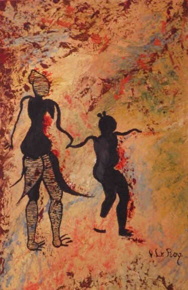 Peinture intitulée "Maternité primitive…" par Virginie Le Roy, Œuvre d'art originale, Huile