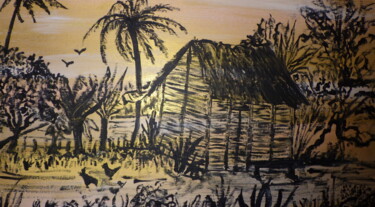 Peinture intitulée "Cabane créole" par Virginie Le Roy, Œuvre d'art originale, Huile