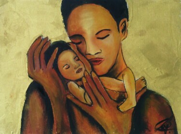 Peinture intitulée "Maternité créole. M…" par Virginie Le Roy, Œuvre d'art originale, Huile