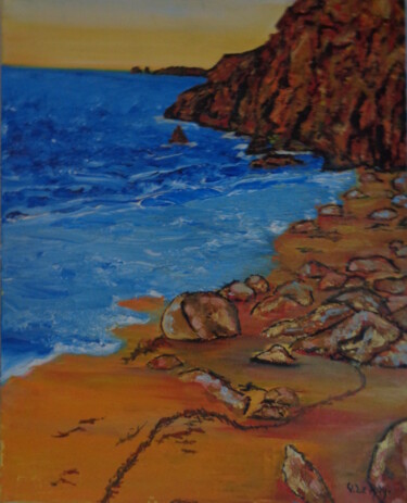 Peinture intitulée "La plage de Donnant…" par Virginie Le Roy, Œuvre d'art originale, Huile