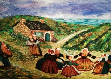 Peinture intitulée "Danse bretonne" par Virginie Le Roy, Œuvre d'art originale, Huile
