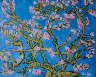 Peinture intitulée "Branches d'amandier" par Virginie Le Roy, Œuvre d'art originale, Huile