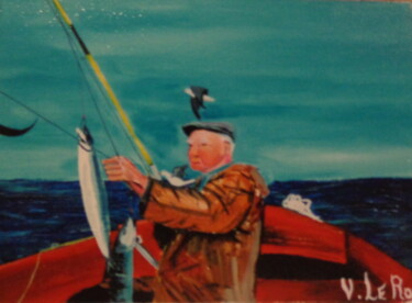 Peinture intitulée "Pépé à la pêche aux…" par Virginie Le Roy, Œuvre d'art originale, Acrylique