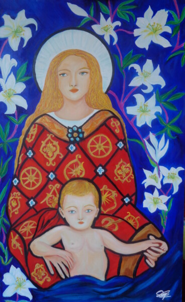 Peinture intitulée "Vierge à l'Enfant.…" par Virginie Le Roy, Œuvre d'art originale, Huile