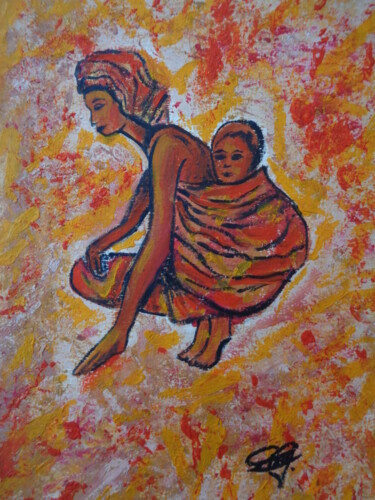 Peinture intitulée "Maternité rouge. Re…" par Virginie Le Roy, Œuvre d'art originale, Huile