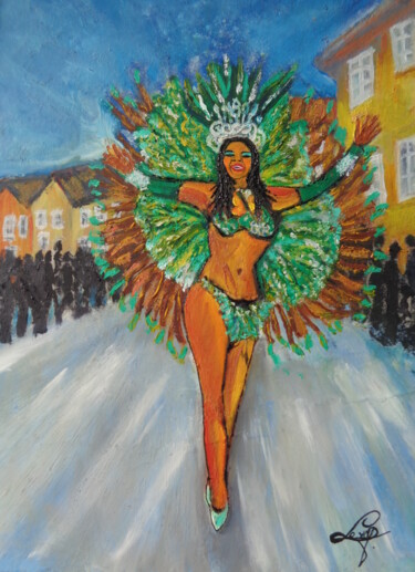 Peinture intitulée "Caraïbes Carnaval." par Virginie Le Roy, Œuvre d'art originale, Huile