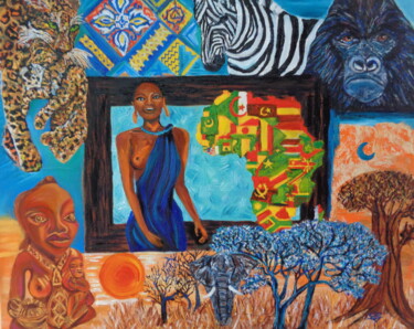 Pittura intitolato "Gloire à l'Afrique." da Virginie Le Roy, Opera d'arte originale, Olio