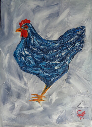 Painting titled "Une poule" by Virginie Le Roy, Original Artwork, Oil