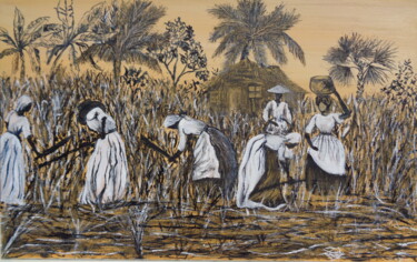 Peinture intitulée "Femmes qui coupent…" par Virginie Le Roy, Œuvre d'art originale, Huile