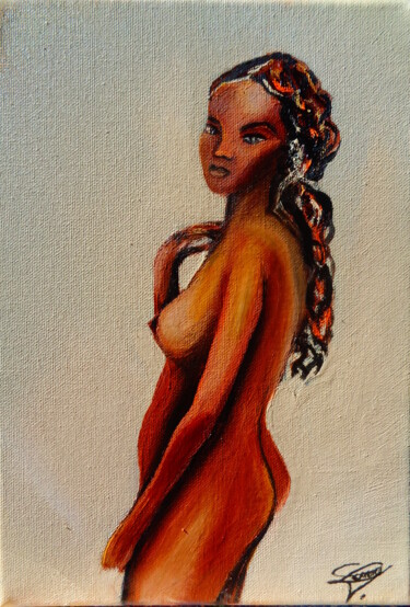Painting titled "Fille nue" by Virginie Le Roy, Original Artwork, Oil