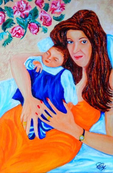 Pintura intitulada "Ma naissance" por Virginie Le Roy, Obras de arte originais, Óleo