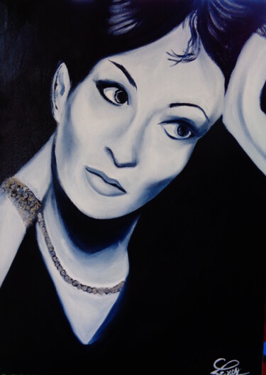 Peinture intitulée "Barbara, en noir et…" par Virginie Le Roy, Œuvre d'art originale, Huile