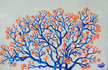 Painting titled "Branches de cerisie…" by Virginie Le Roy, Original Artwork, Oil Mounted on Wood Stretcher frame