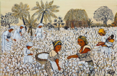 Peinture intitulée "Récolte du coton" par Virginie Le Roy, Œuvre d'art originale, Huile