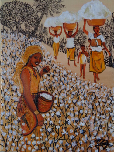 Schilderij getiteld "Fin de la récolte d…" door Virginie Le Roy, Origineel Kunstwerk, Olie