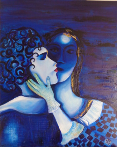 Peinture intitulée "Les amoureux en Ble…" par Virginie Le Roy, Œuvre d'art originale, Huile