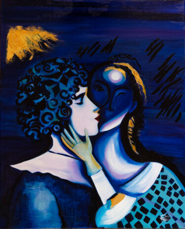 Pittura intitolato "Les amoureuses en b…" da Virginie Le Roy, Opera d'arte originale, Olio Montato su Telaio per barella in…