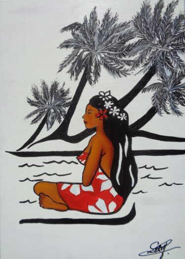 Malerei mit dem Titel "Tahiti" von Virginie Le Roy, Original-Kunstwerk, Öl Auf Keilrahmen aus Holz montiert