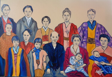Pintura titulada "Famille du Japon" por Virginie Le Roy, Obra de arte original, Oleo