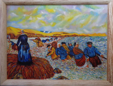Peinture intitulée "Les goémoniers du F…" par Virginie Le Roy, Œuvre d'art originale, Huile Monté sur Châssis en bois