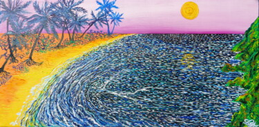 Painting titled "Soleil aux Antilles" by Virginie Le Roy, Original Artwork, Oil Mounted on Wood Stretcher frame