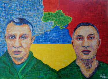 Painting titled "VITALY et WLADIMIR…" by Virginie Le Roy, Original Artwork, Oil Mounted on Wood Stretcher frame