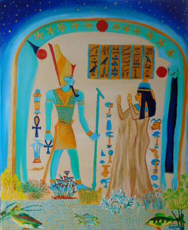 Painting titled "Talisman egyptien" by Virginie Le Roy, Original Artwork, Oil Mounted on Wood Stretcher frame